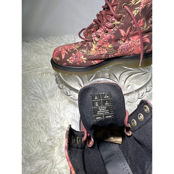 Womens DR MARTENS 1460 Beckett Cherry Red Floral Canvas Boots US L6. - Picture 6 of 6